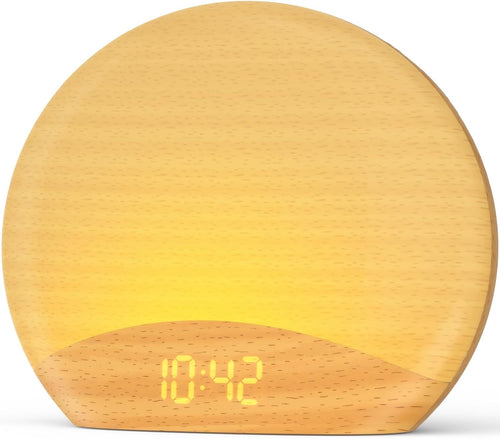 Sunrise Alarm Clock Wake Up Light Bluetooth Speaker FM Radio Wooden Design