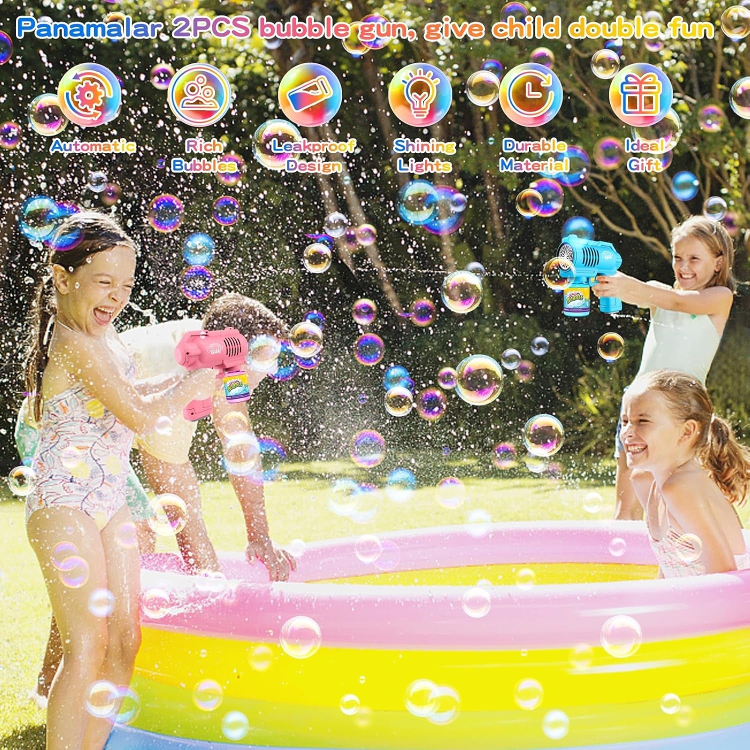 2 Pack Bubble Gun Set 10000 Bubbles Blue Pink