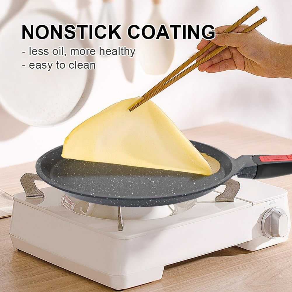 Non Stick Crepe Pan 20cm Cast Aluminium Skillet Detachable Handle Induction