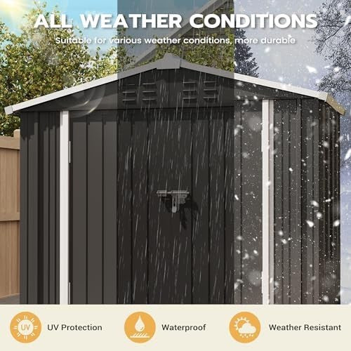 Metal Garden Storage Shed 6x4ft Waterproof Outdoor Tool & Bike Shed with Lock
