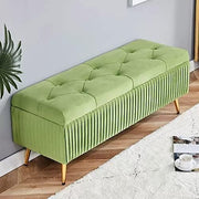 Green Velvet Storage Ottoman Bench with Gold Legs - Footrest Seat for Bedroom