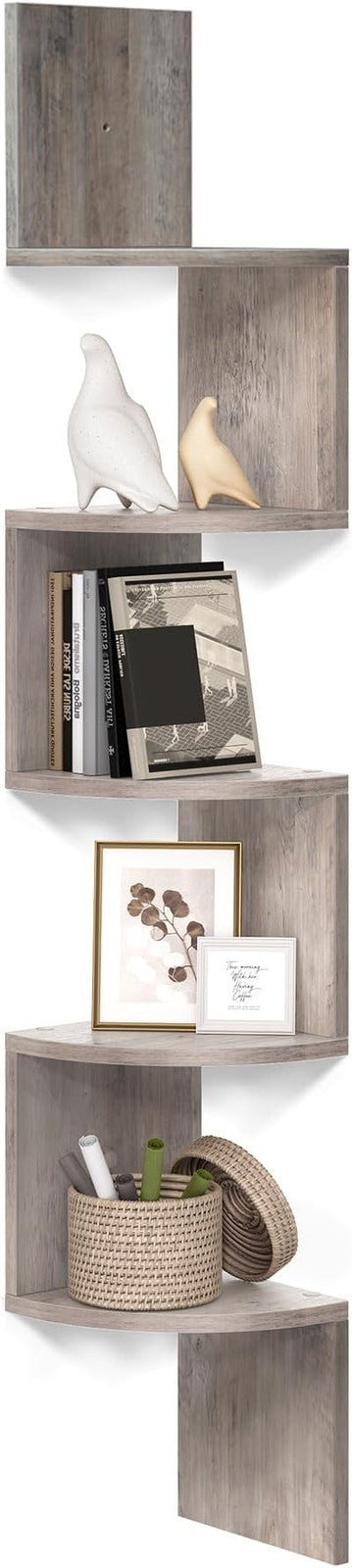 5-Tier Corner Wall Shelf Modern Floating Display Unit for Home Office & Bedroom