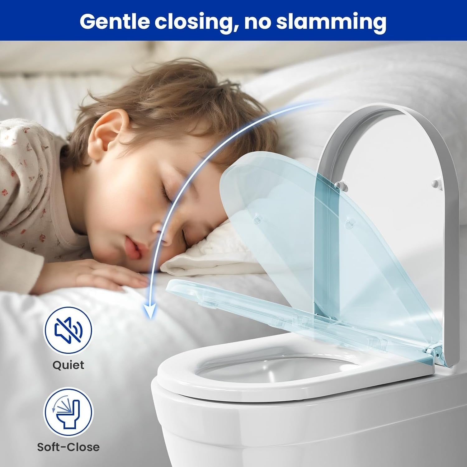 White D-Shape Toilet Seat Soft Close Quick Release Durable Thermoplastic