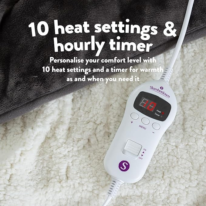 Electric Heated Throw Blanket Sherpa Fleece 10 Heat Timer Washable 130x160cm