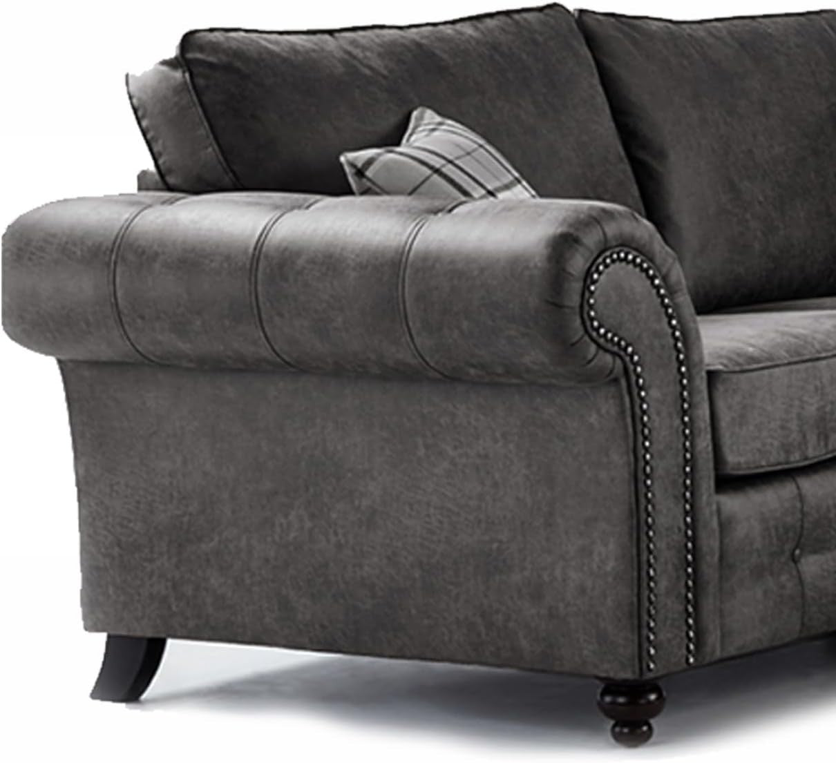 Large Chesterfield Leather Corner Sofa 5 Seater – Charcoal Grey Country Style