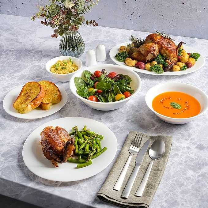 36pc Dinnerware Set Break & Chip Resistant Opal Glass Plates Bowls Cups