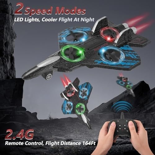 Foam RC Plane Toy for Kids with LED Lights, 360° Flip & Stunt Roll