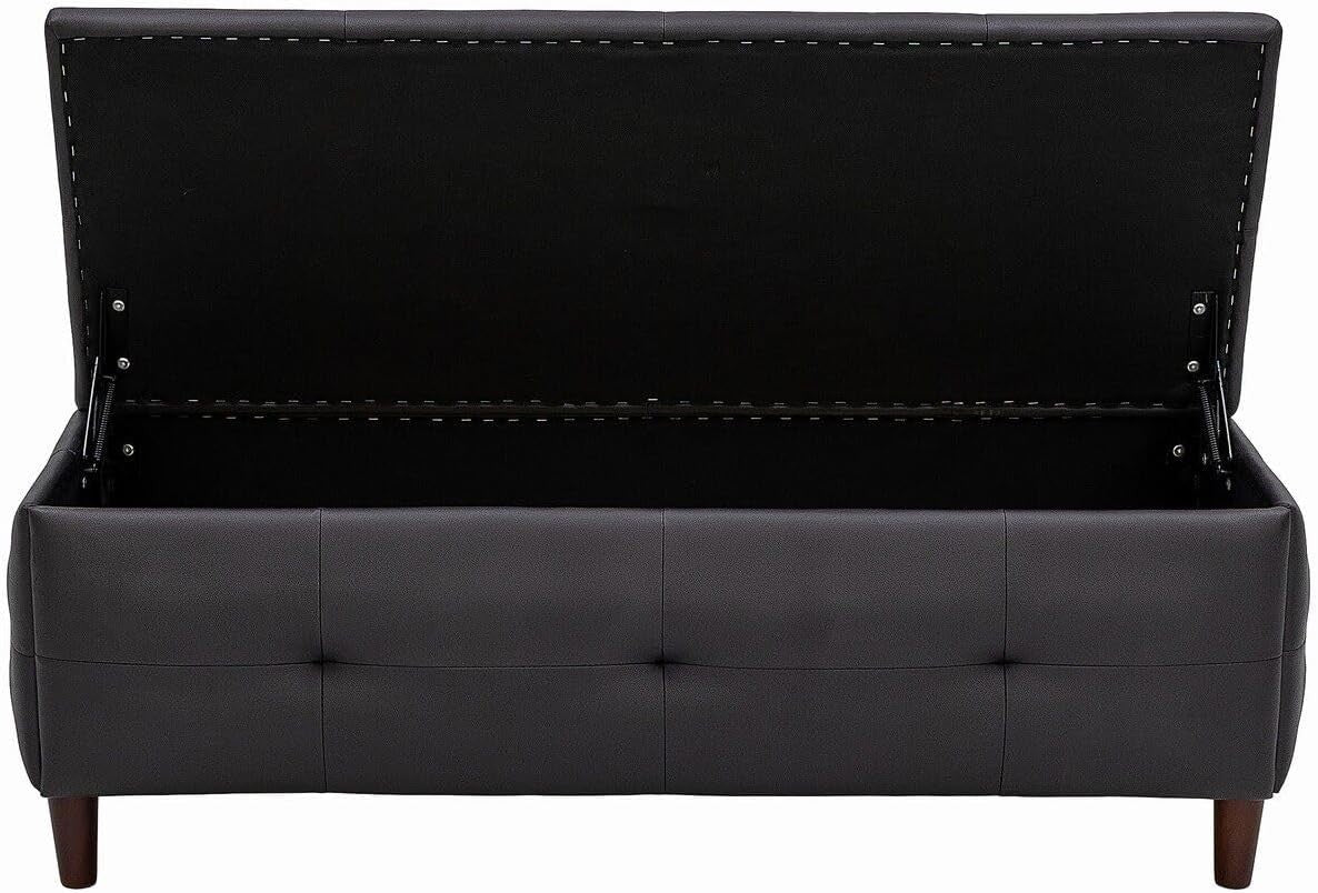 Black Faux Leather Storage Ottoman Bench with Seat & Lift-Up Lid 115x45x45