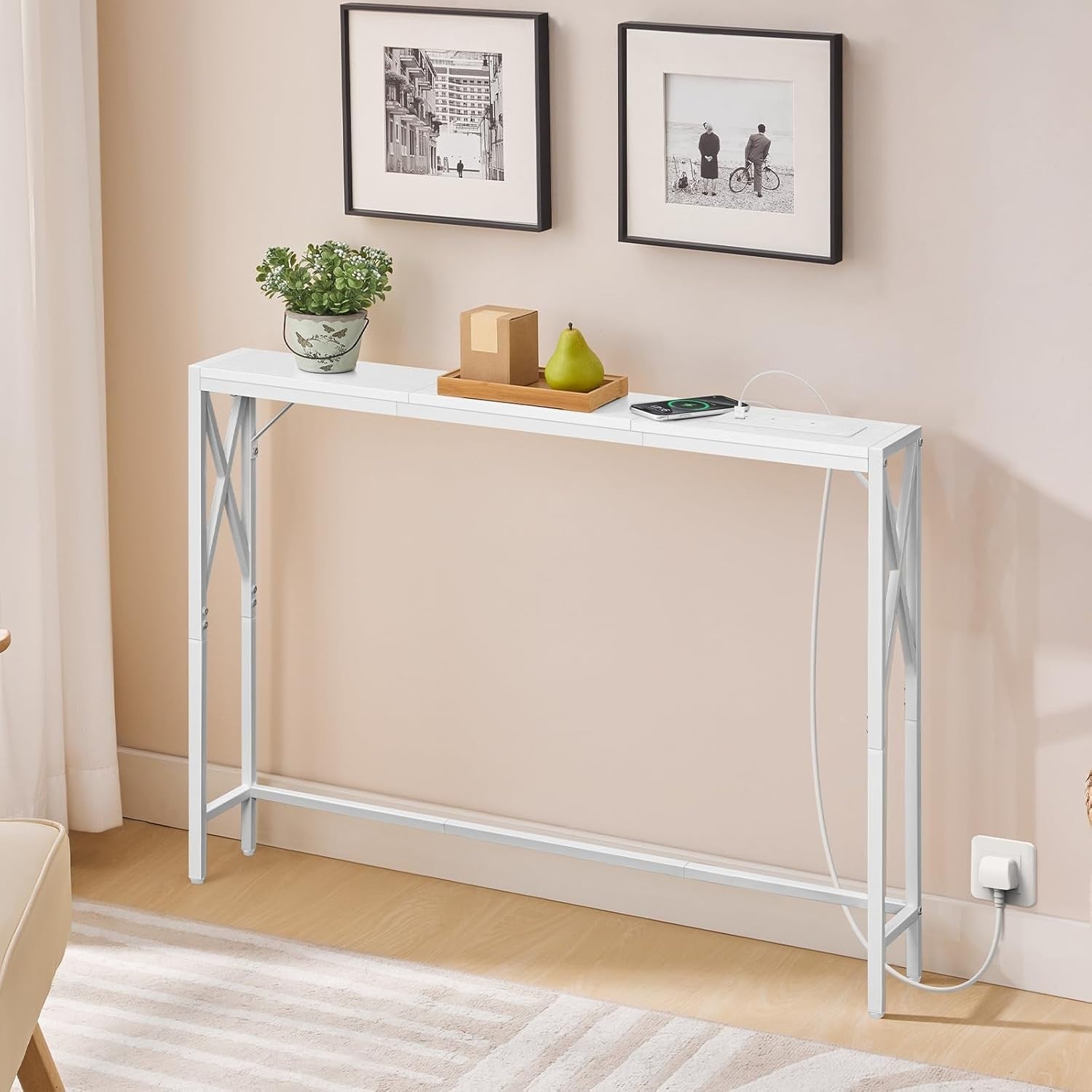 Sofa Console Table with Charging Ports USB Outlets – Slim 100cm Hallway Desk