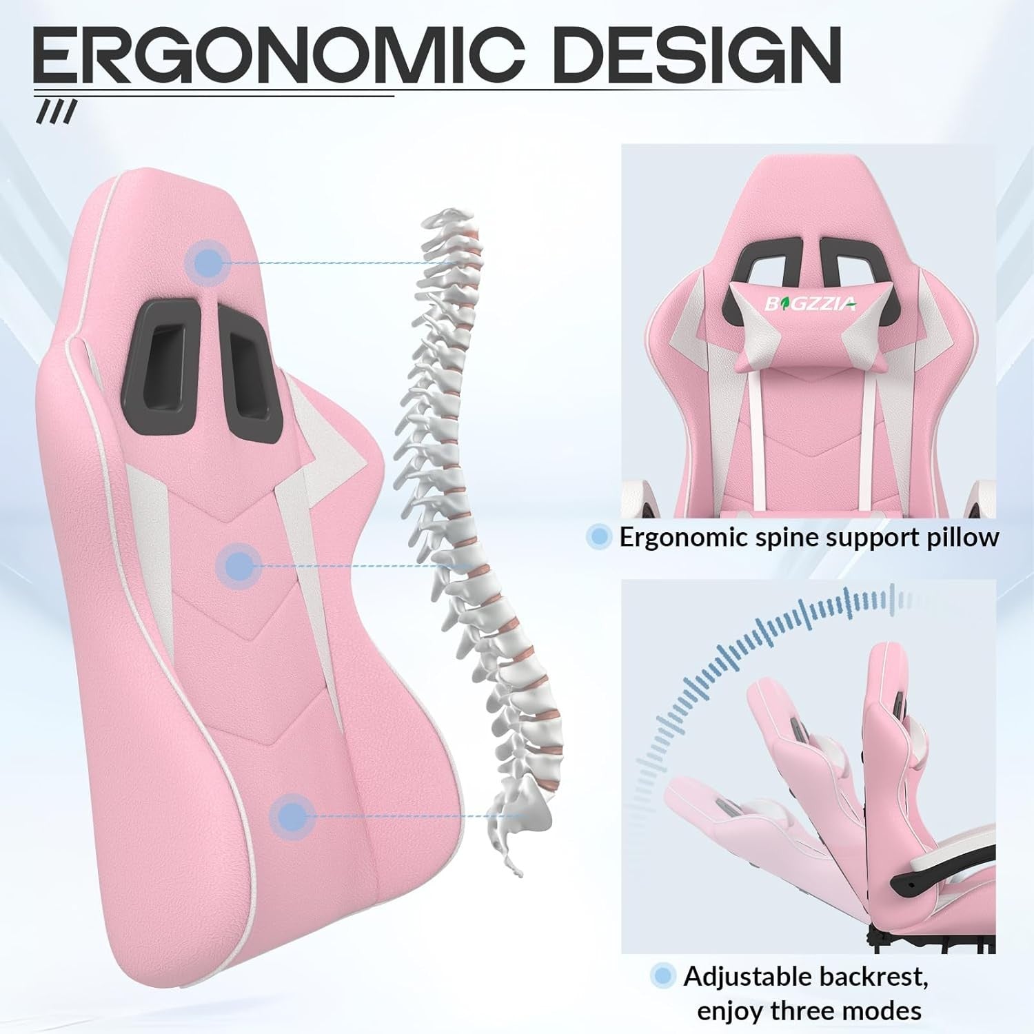Ergonomic Gaming Chair Pink Reclining Office Chair w/ Lumbar