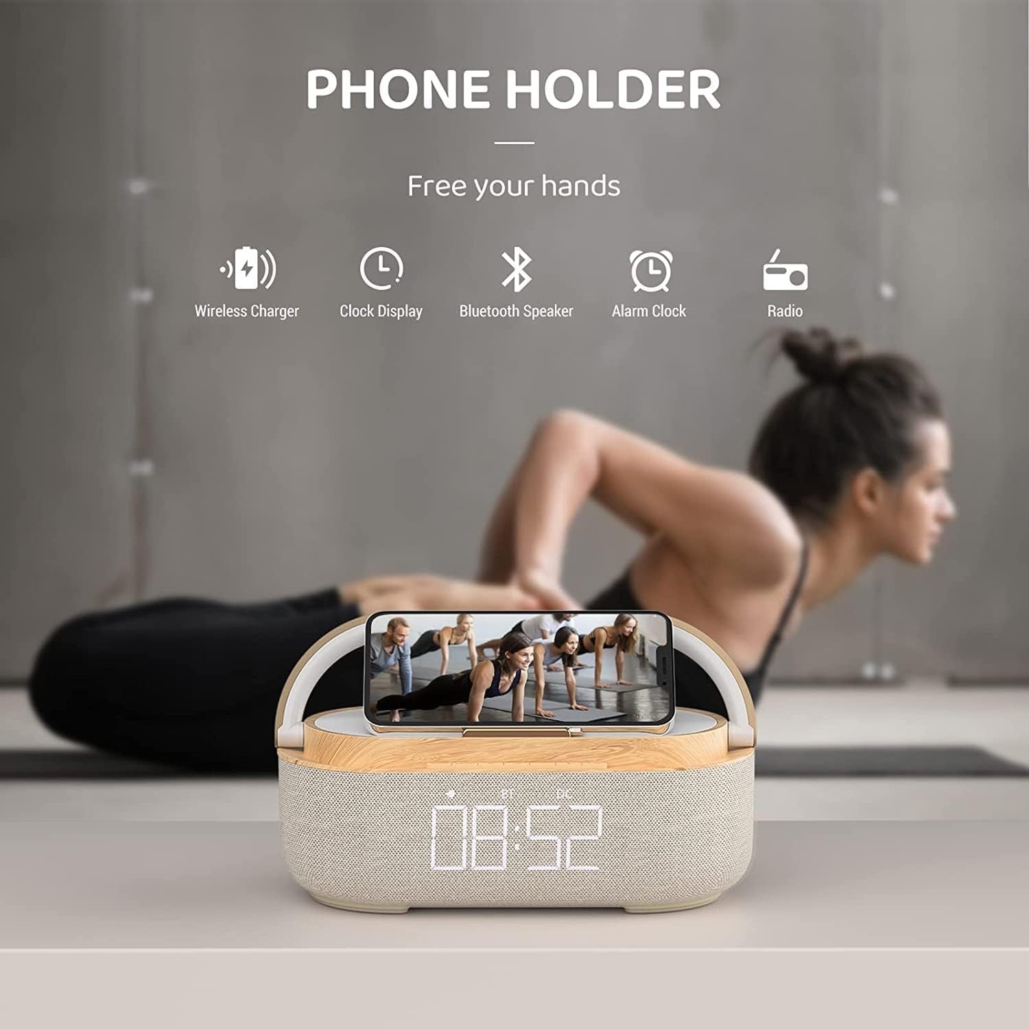 Bluetooth Alarm Clock Wireless Charger Speaker Loud Snooze Night Light