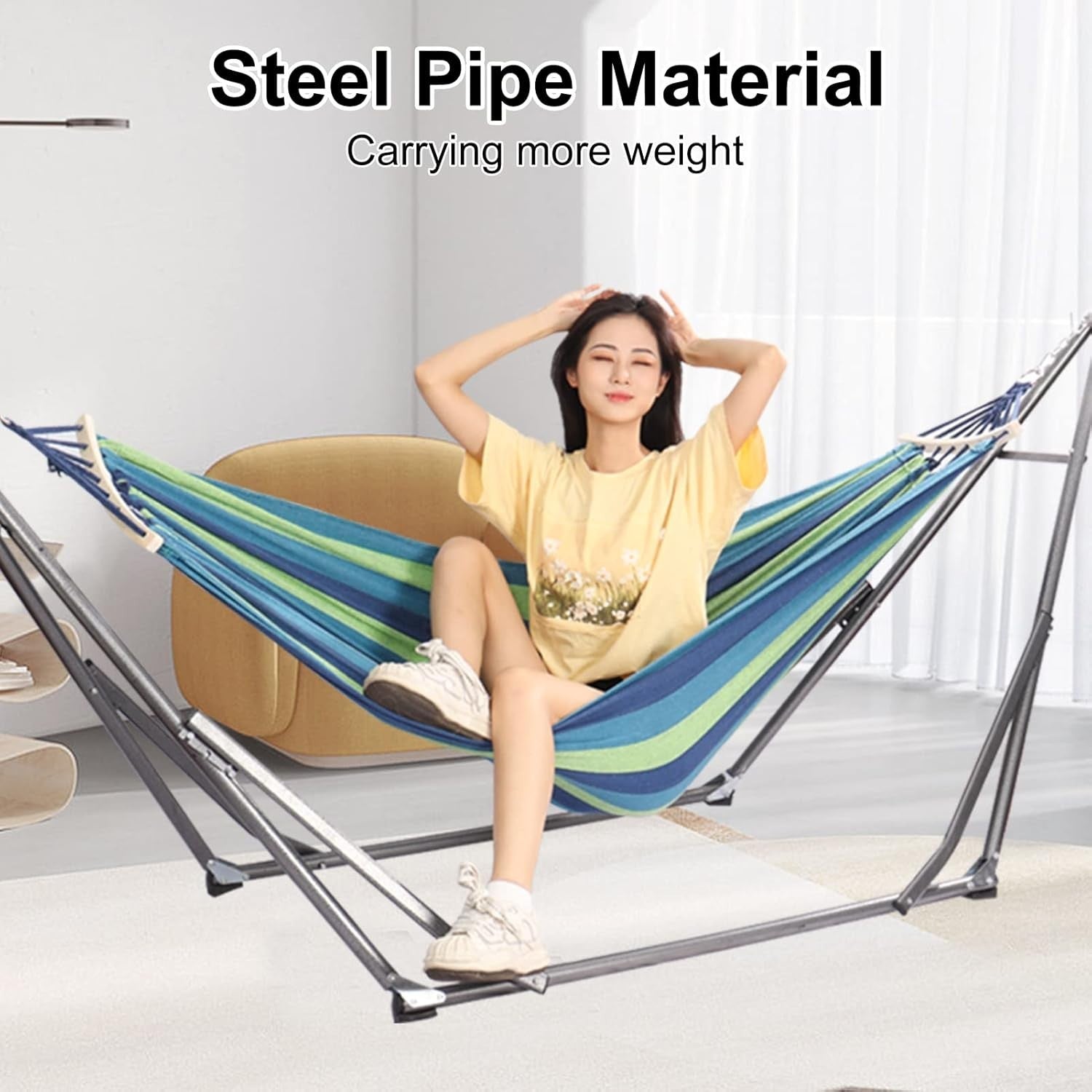 Double Hammock with Stand – Adjustable 2 Person Garden Swing Bed Indoor Outdoor