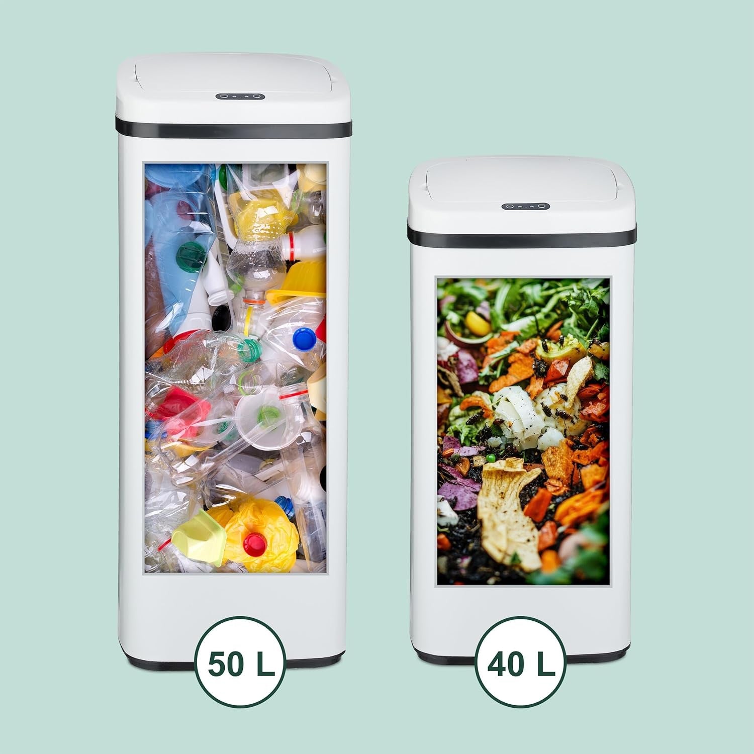 50L Touchless Kitchen Bin Sensor Automatic Electric Lid White