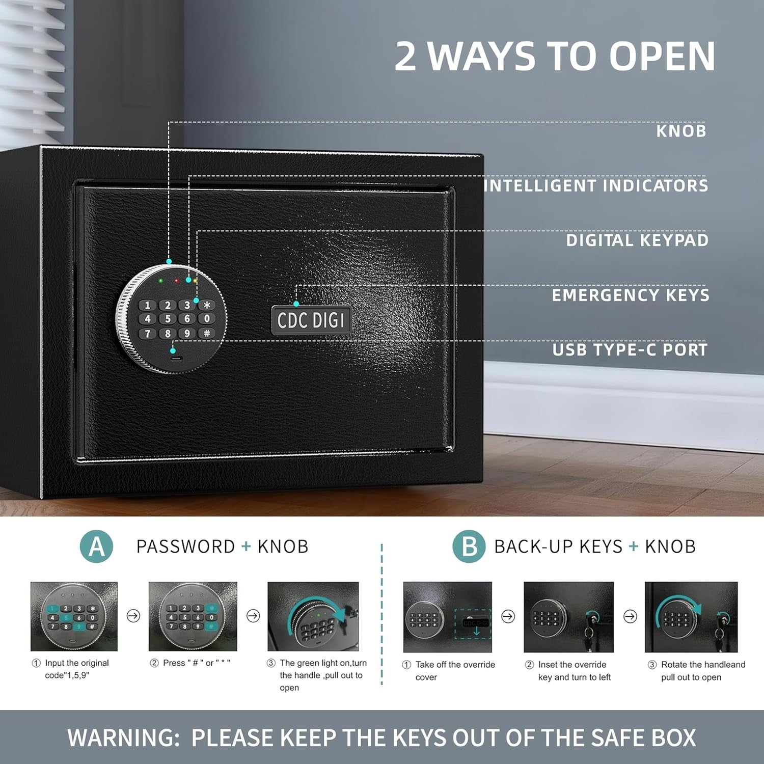 34L Digital Safe Box Electronic Keypad Security Cash Document Safe