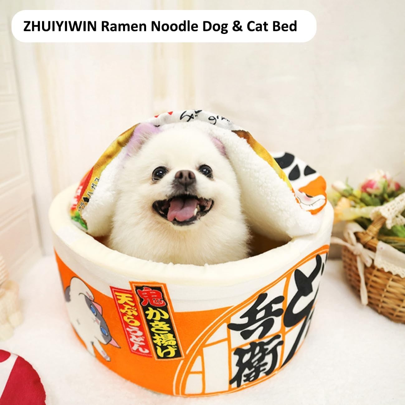Cat Cave Bed Noodle Cup Warm Hideaway Pet House Non Slip Orangish
