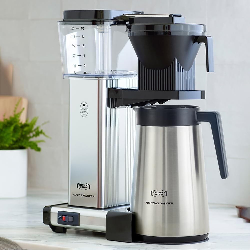 Thermal Drip Coffee Maker 1.25L | Fast Brew, Auto Shut-Off, Polished Silver