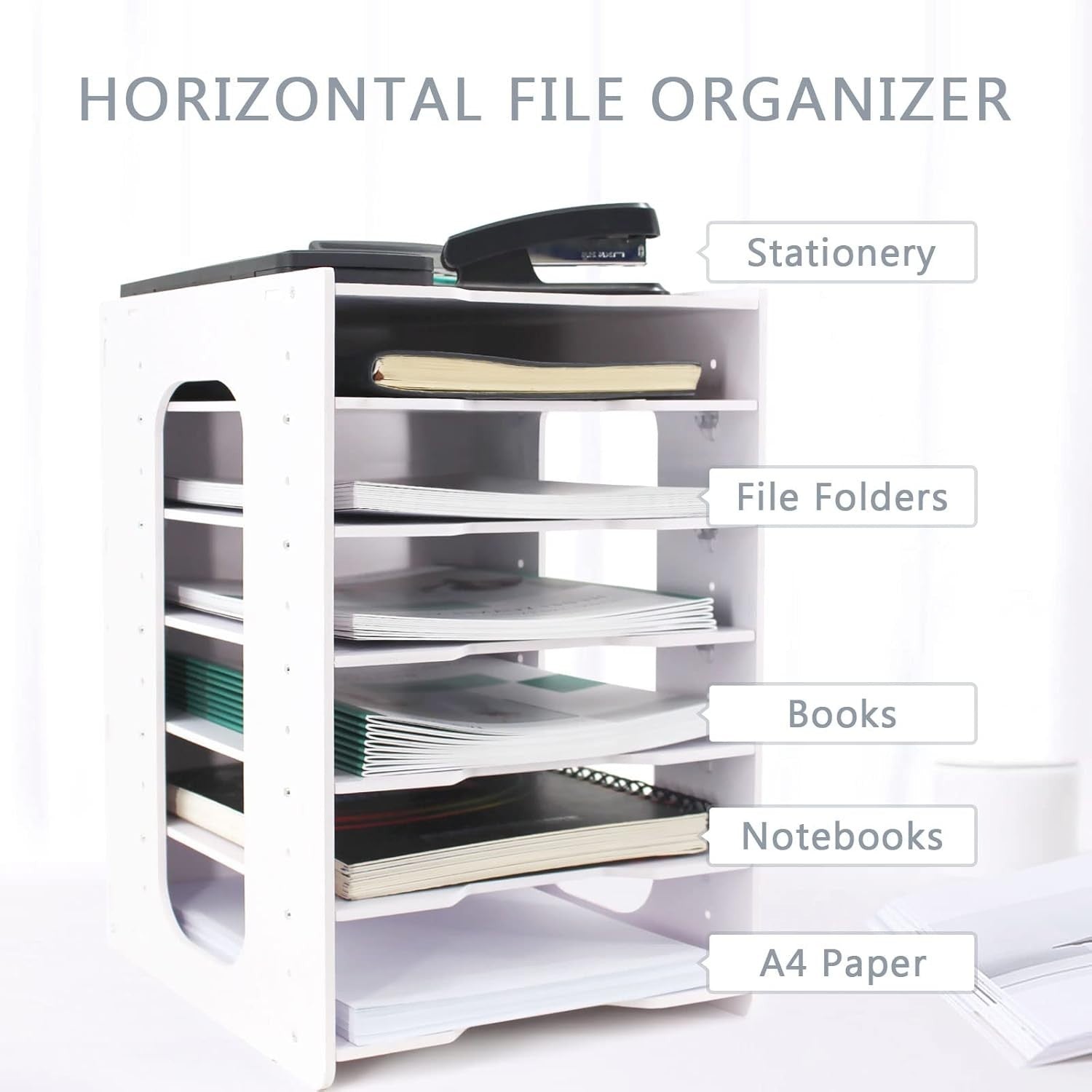 7-Tier Desktop File Organizer with Removable Shelves | A4 Paper Holder