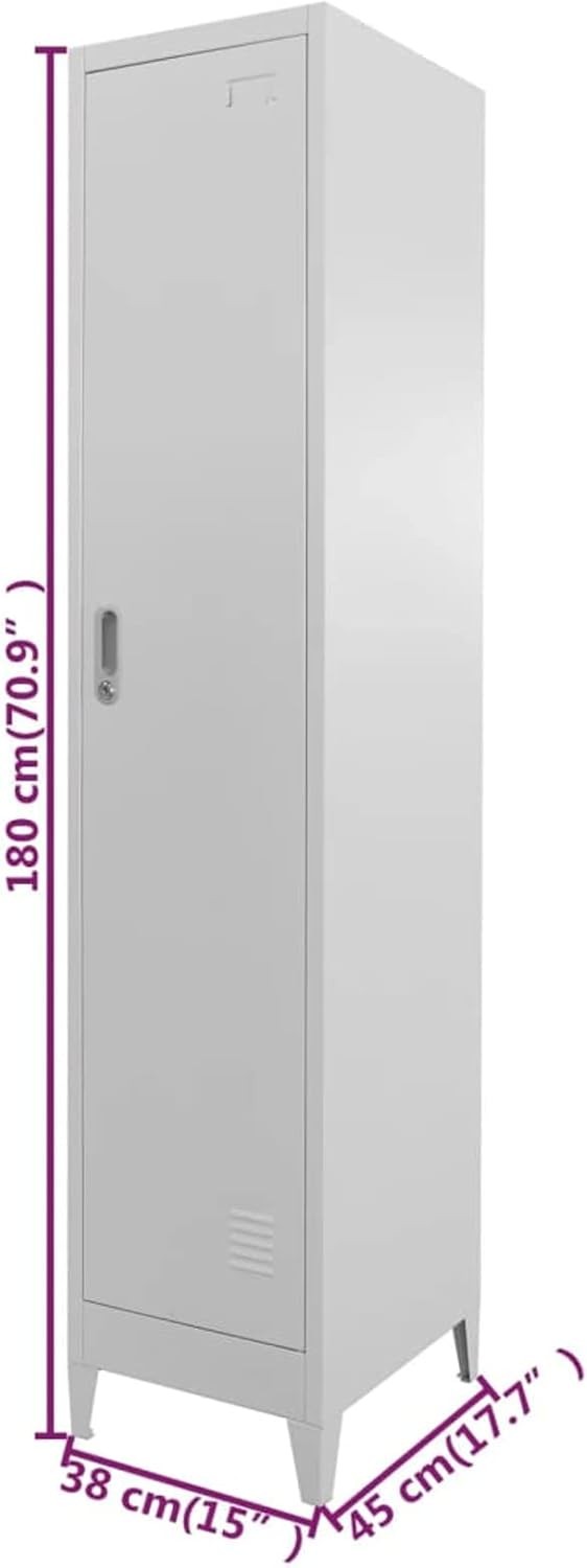 Grey Metal Locker Cabinet 1 Door Lockable Storage Cupboard Office Gym 180cm