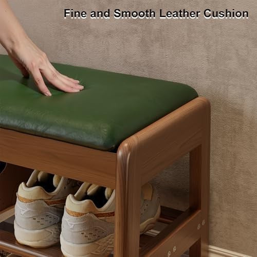 Small Entryway Shoe Bench with Flip-Top & Leather Cushion Storage Seat