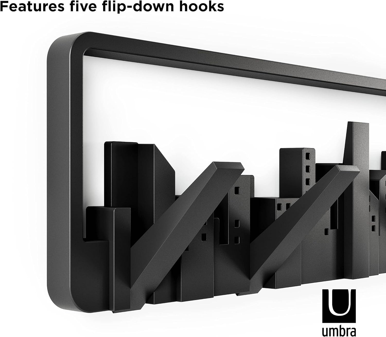 Modern Wall Mounted Coat Rack Black 5 Retractable Hooks