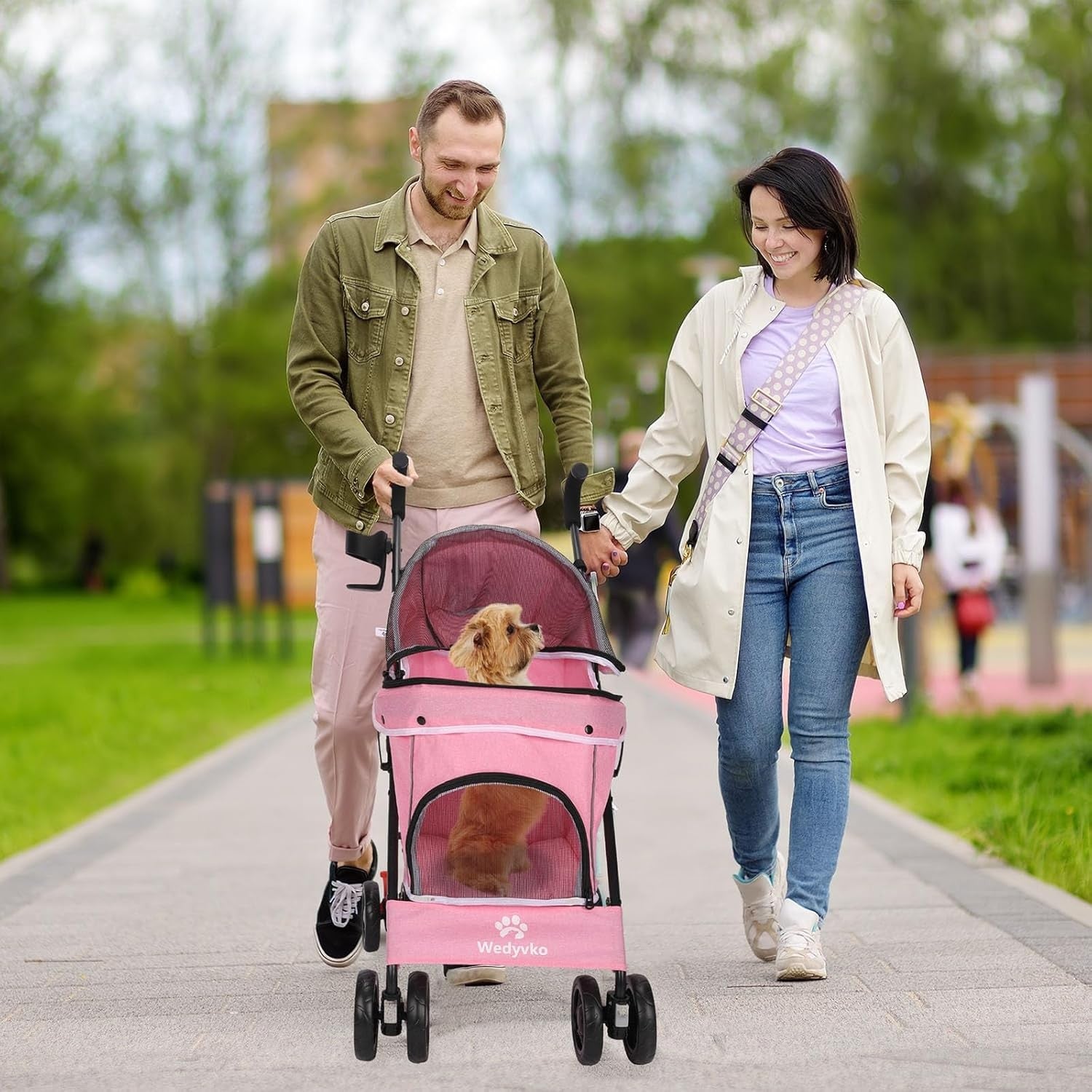 Pet Stroller for Dogs Cats 4 Wheel Foldable Travel Pushchair Detachable