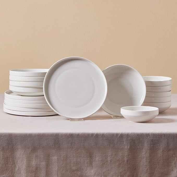 18 Piece Porcelain Dinner Set for 6 White Plates Bowls Modern Tableware