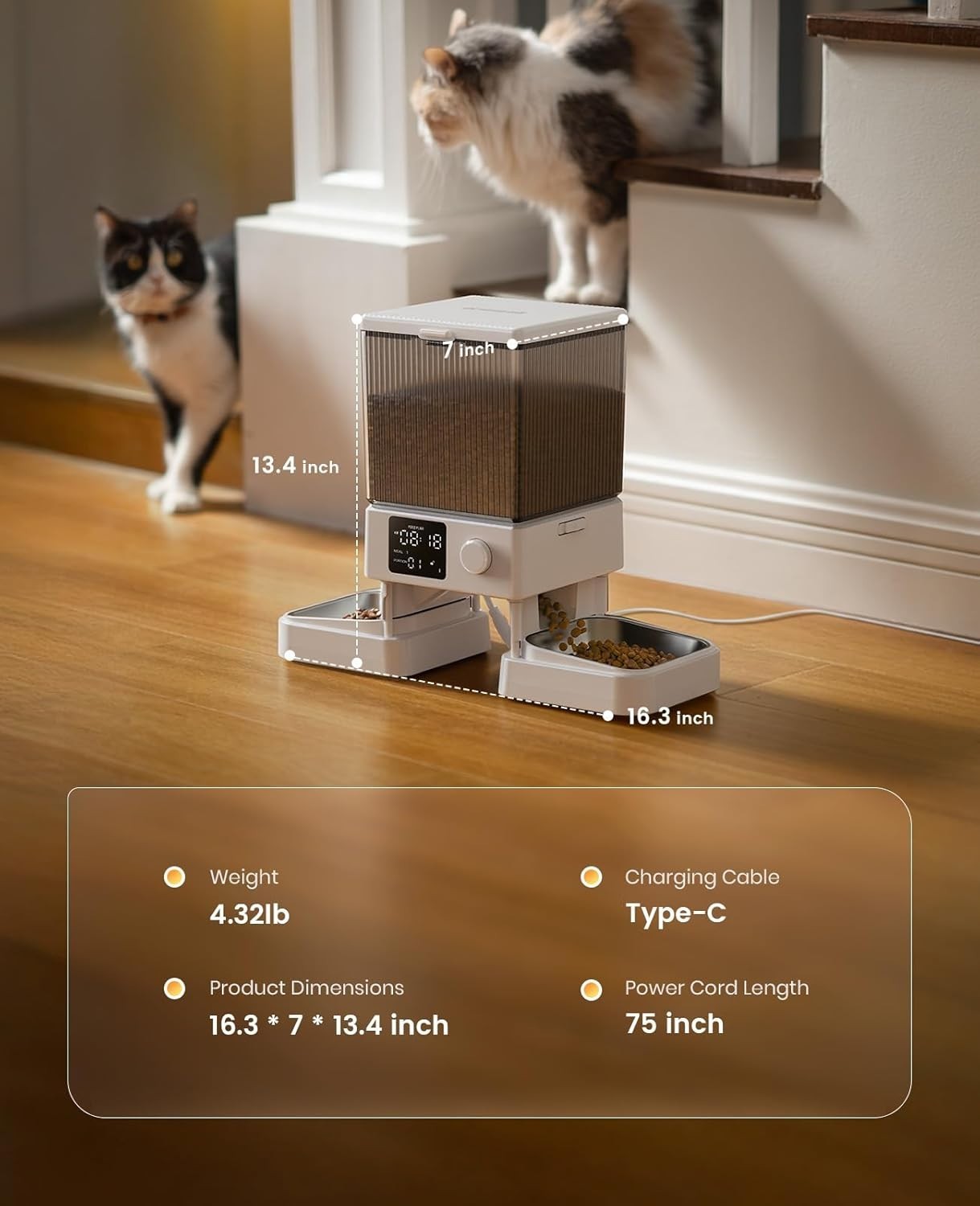 Dual Cat Feeder 5L Timed Food Dispenser Portion Control 2 Bowl