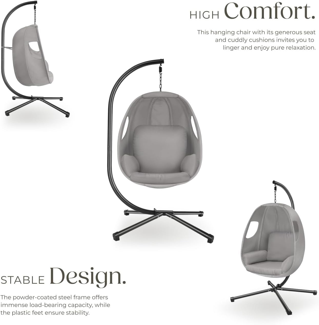 Swivel Hanging Egg Chair with Stand & Comfort Cushion for Indoor Outdoor Use