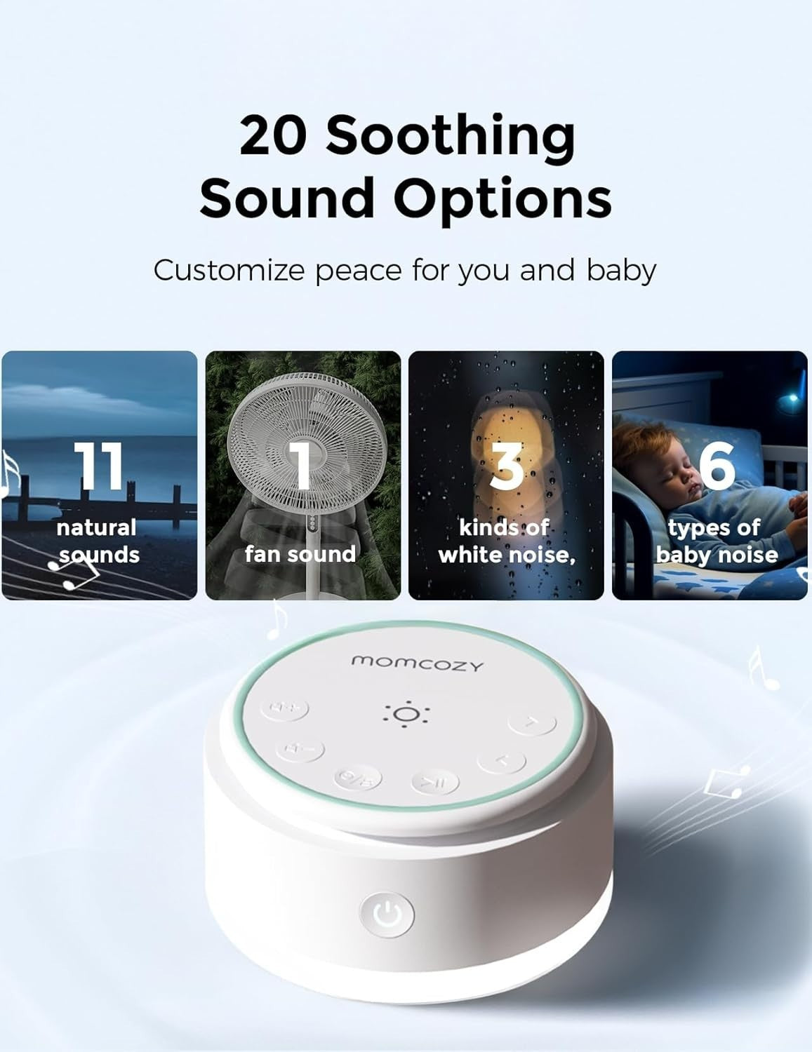 Portable Baby White Noise Machine with 20 Soothing Sounds & Touch Light.