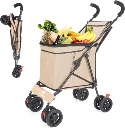Collapsible Folding Utility Wagon Heavy Duty Outdoor Cart 60lb Capacity Khaki