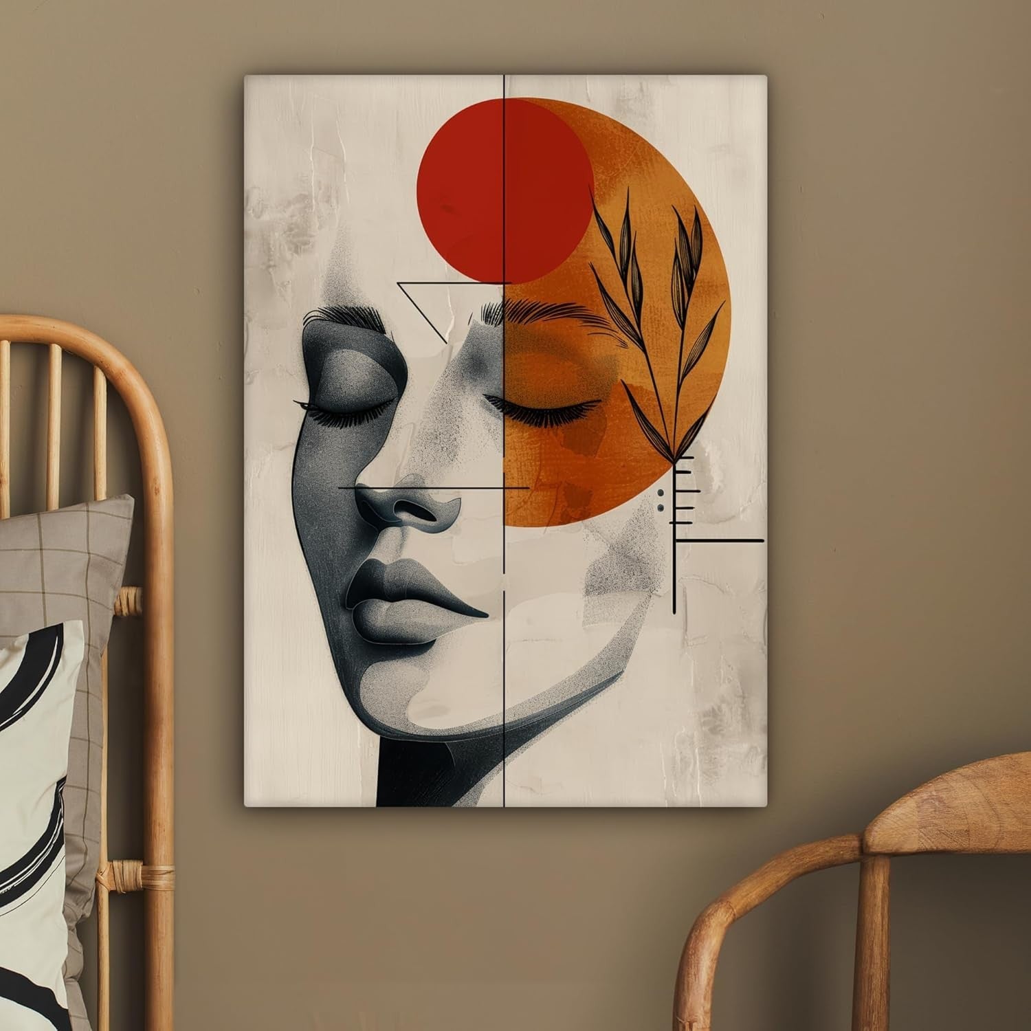 Abstract Woman Canvas Wall Art 50x70cm Botanical Orange Modern