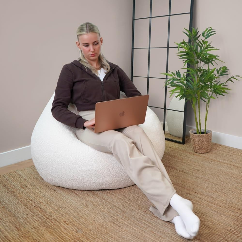 Boucle Bean Bag Chair for Adults – Washable Cozy Lounge Seat 110x80cm