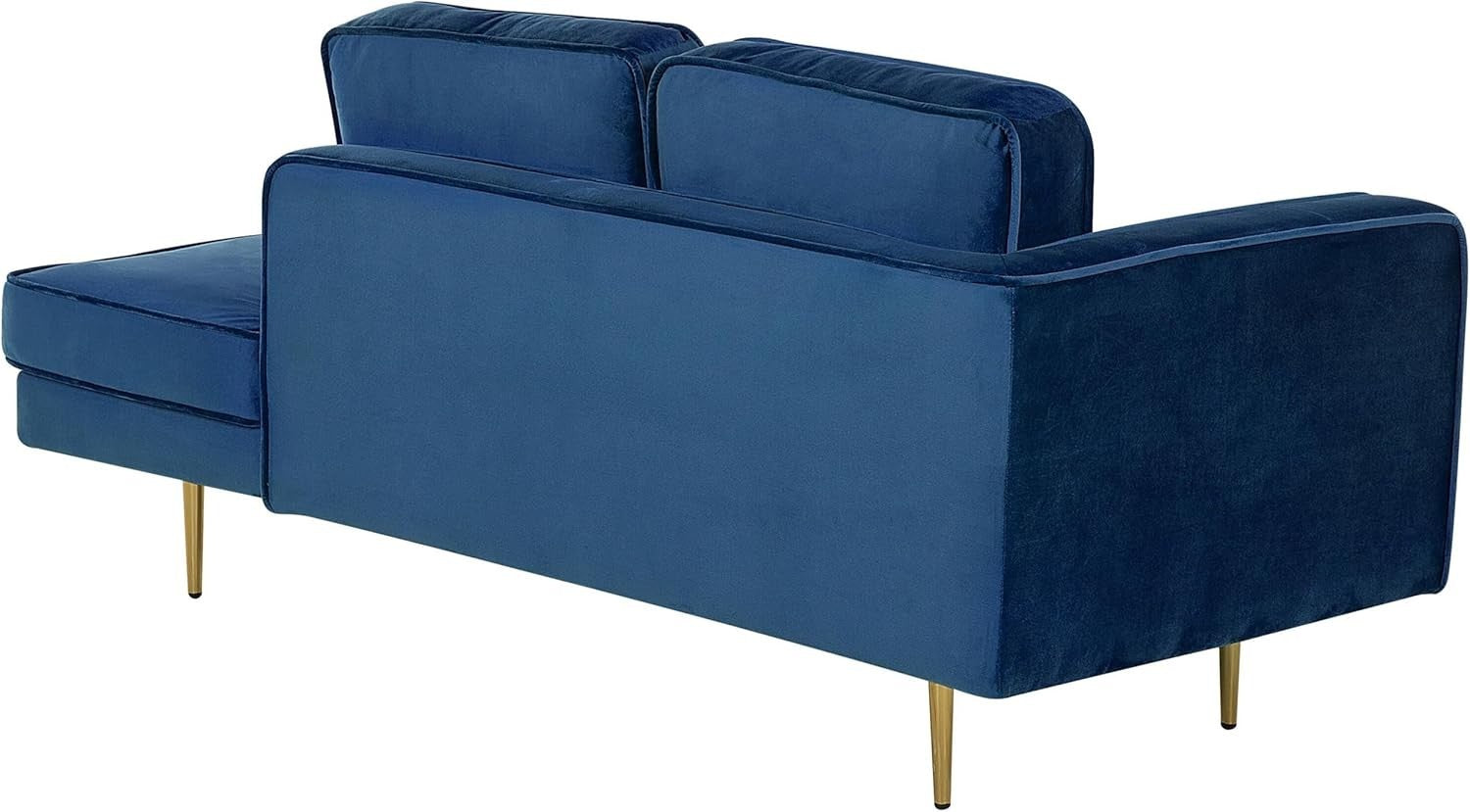 Velvet Chaise Lounge Navy Blue | Gold Legs, Cushions, Deep Seat, Compact Glam
