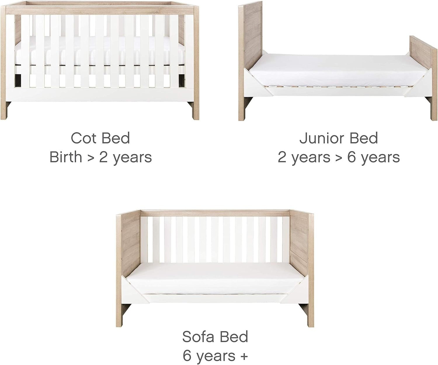 2pcs Nursery Furniture Set Cot Bed Wardrobe Chest Drawers Solid Wood White Oak