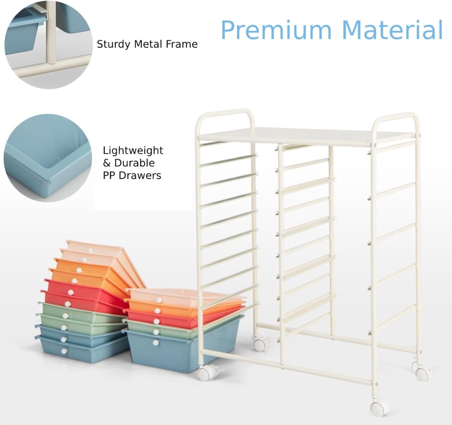 15 Drawer Rolling Storage Cart Colorful Utility Organizer Trolley