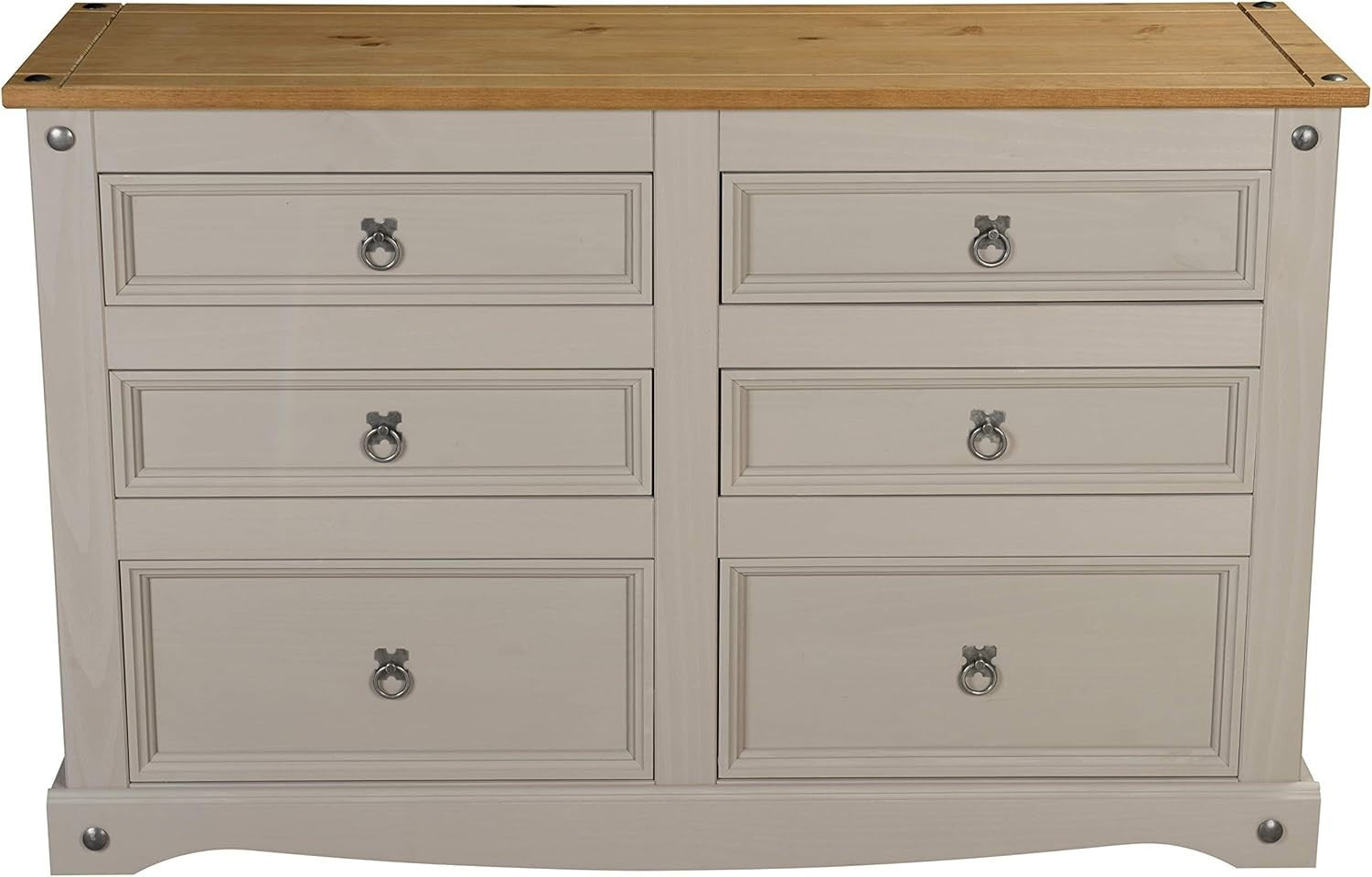 Grey Solid Pine 6 Drawer Sideboard Storage Cabinet Rustic Country Style