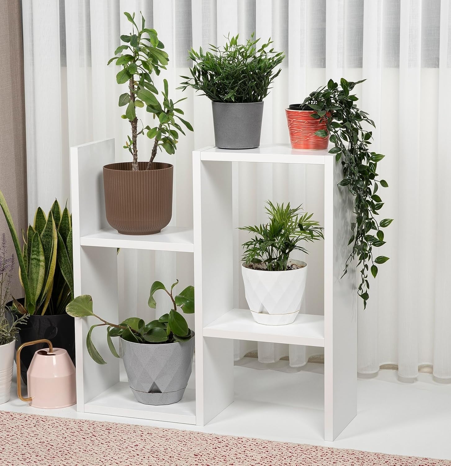 2 Tier Storage Side Table White - Slim Space-Saving Organizer 60x60x19.5cm