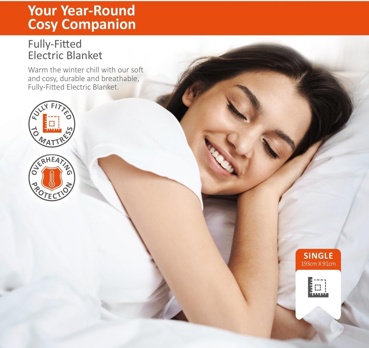 Electric Heated Mattress Blanket Single 193x91cm Fitted 3 Heat Washable