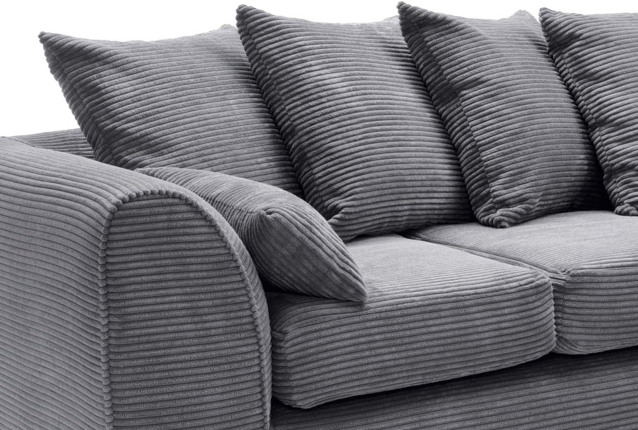 Luxury Jumbo Cord L Shaped Corner Sofa Grey Deep Cushioned 4 Seater