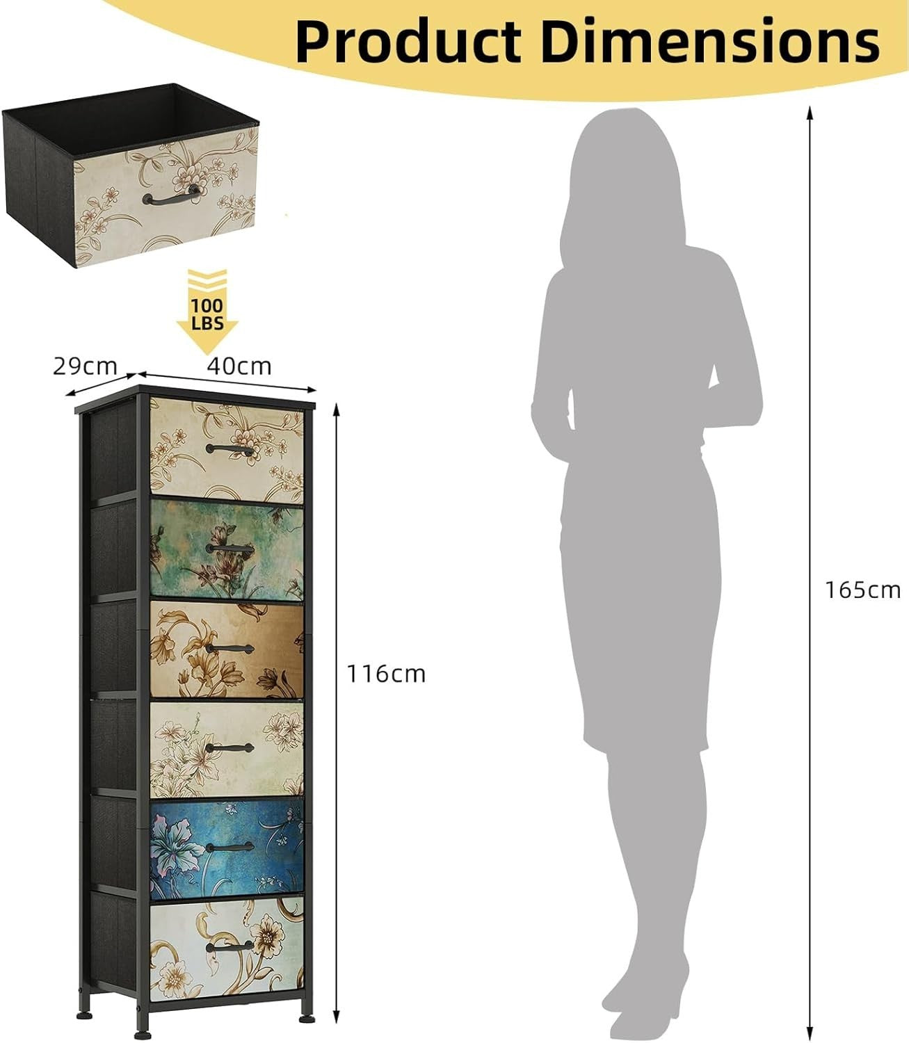 6 Drawer Fabric Chest Floral Storage Cabinet Bedroom Organizer Dresser