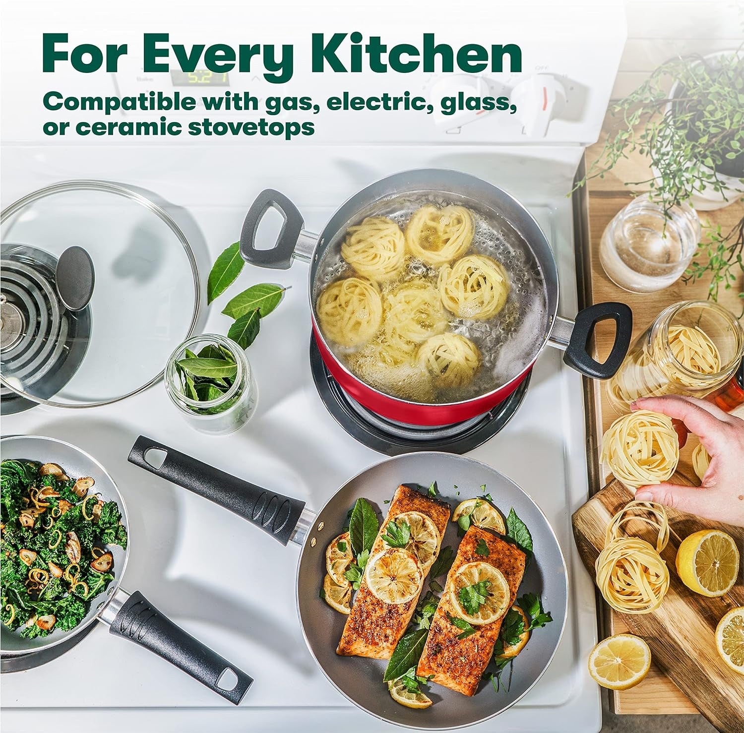 12pcs Red Non Stick Cookware Set with Utensils – Scratch Resistant PFOA Free
