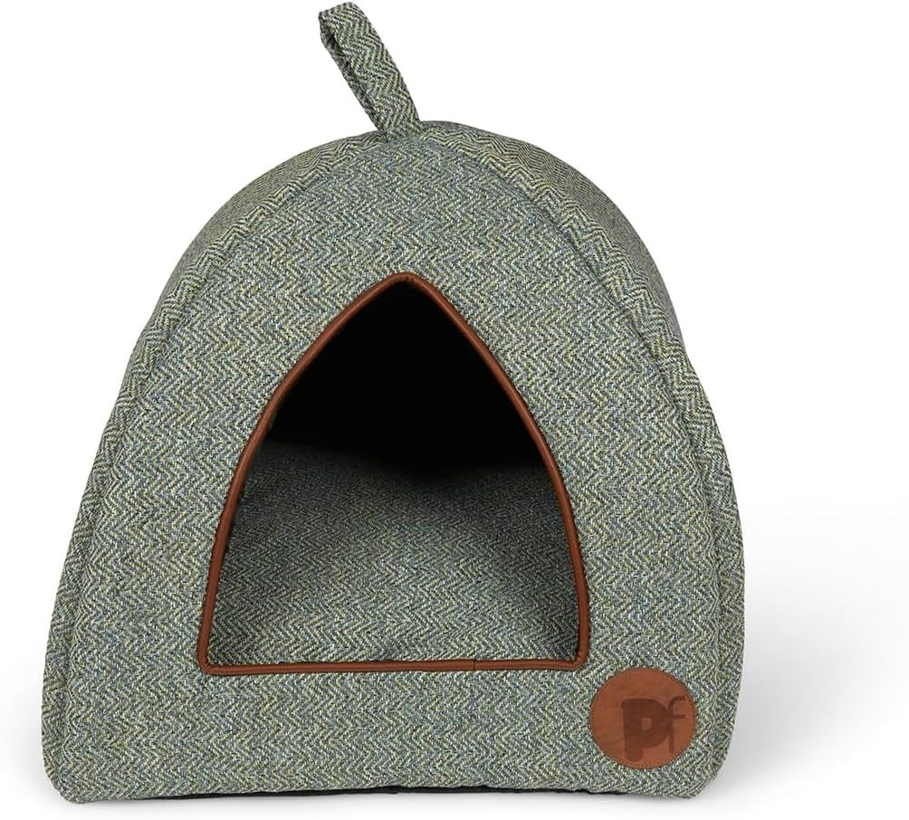 Sage Herringbone Cat Igloo Bed Cozy Pet Hideaway Soft Cushion 40x40x35