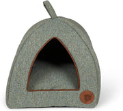 Sage Herringbone Cat Igloo Bed Cozy Pet Hideaway Soft Cushion 40x40x35
