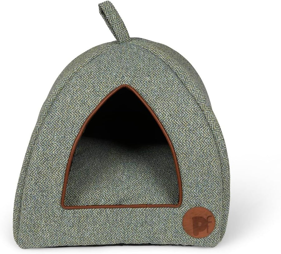 Sage Herringbone Cat Igloo Bed Cozy Pet Hideaway Soft Cushion 40x40x35
