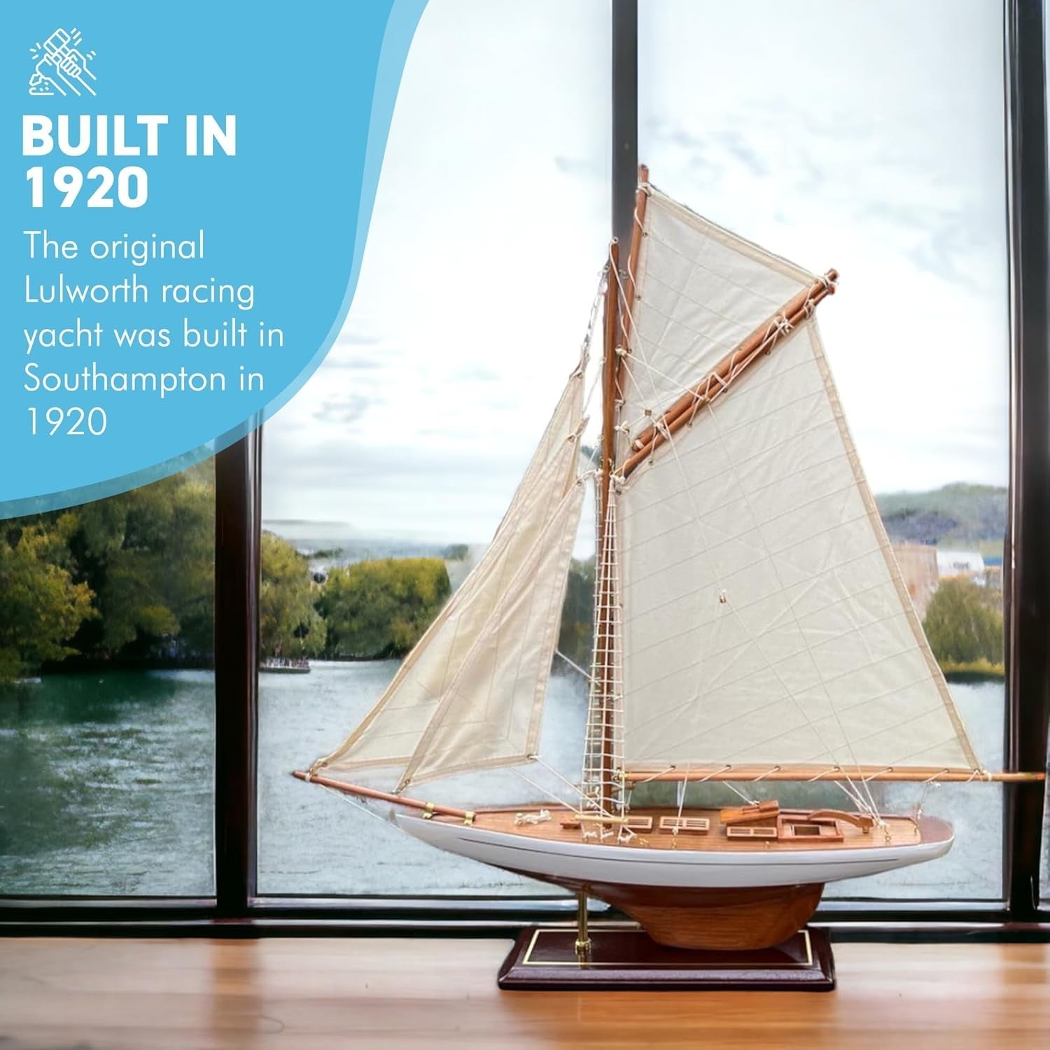 Lulworth Wooden Yacht Model 72cm | Fully Rigged Sailboat Decor | Classic