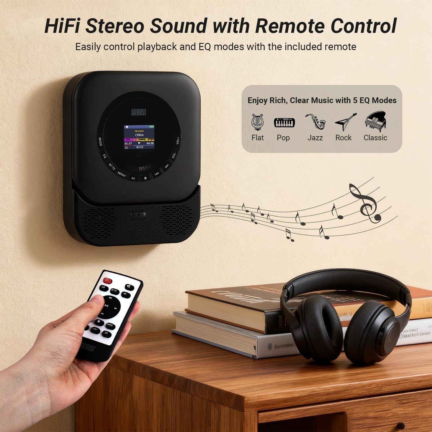 Portable CD Player Bluetooth 5.3 Rechargeable Speakers AUX USB Remote