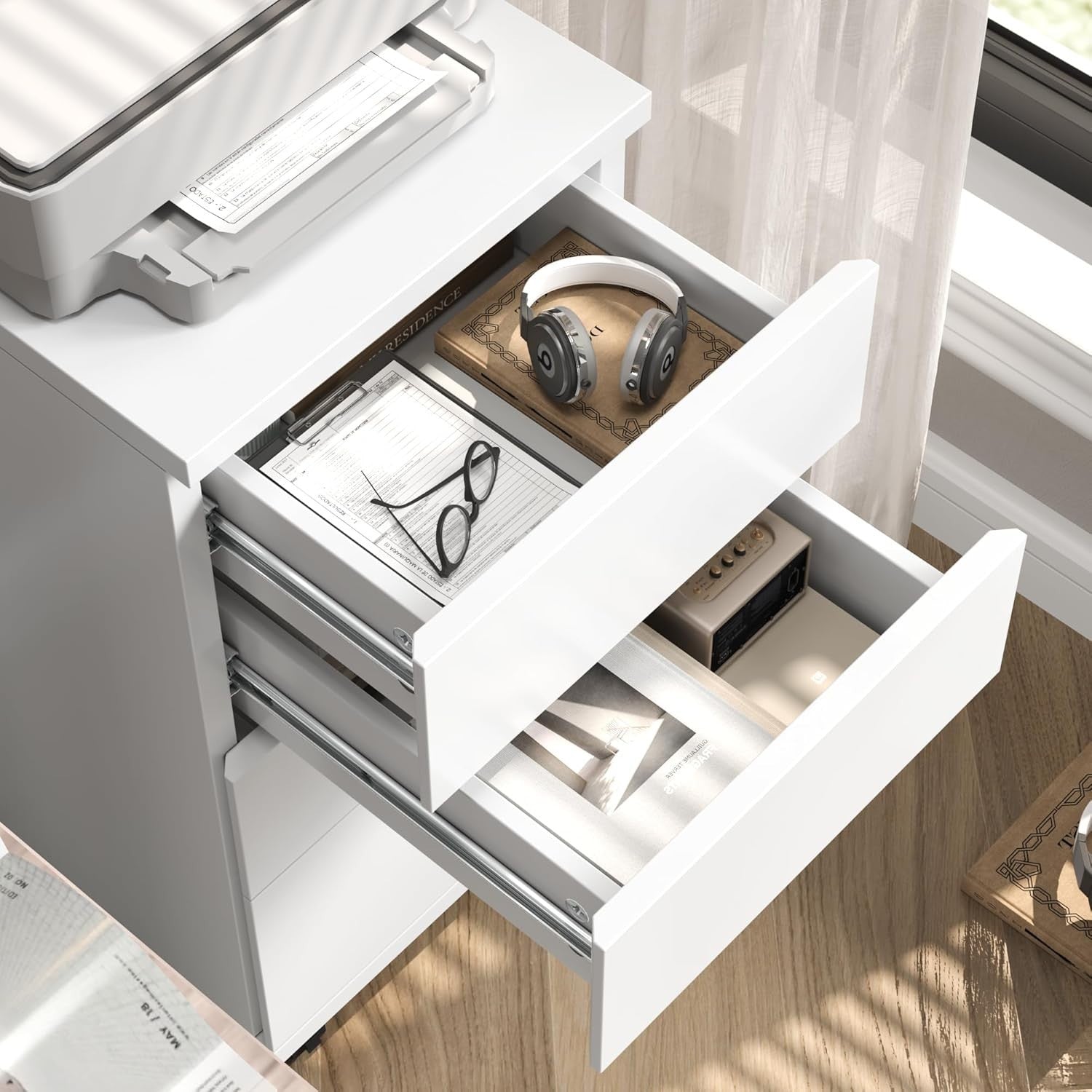 Slim Rolling 4 Drawer Under Desk File Cabinet Mobile Office Storage