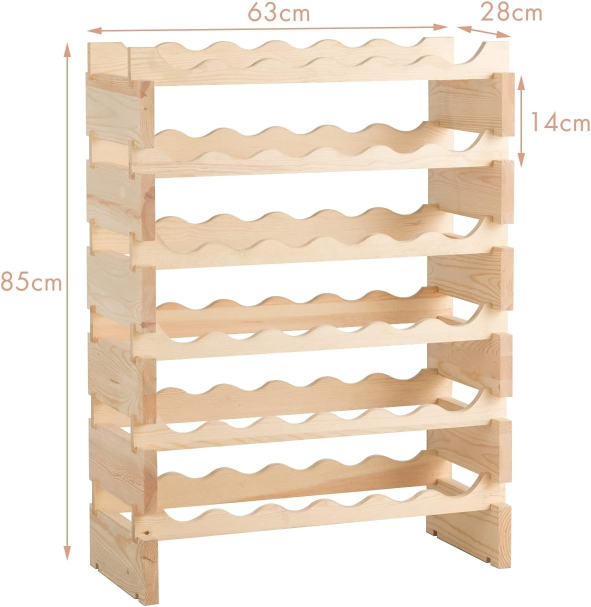 6 Tier Wooden Wine Rack for 36 Bottles Stackable Storage Shelf Home Bar