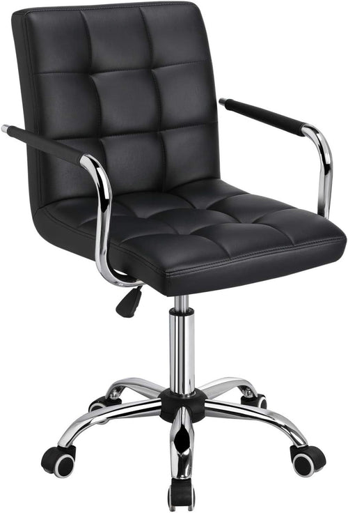 Office Desk Chair Faux Leather Swivel Adjustable Height Mid-Back Black