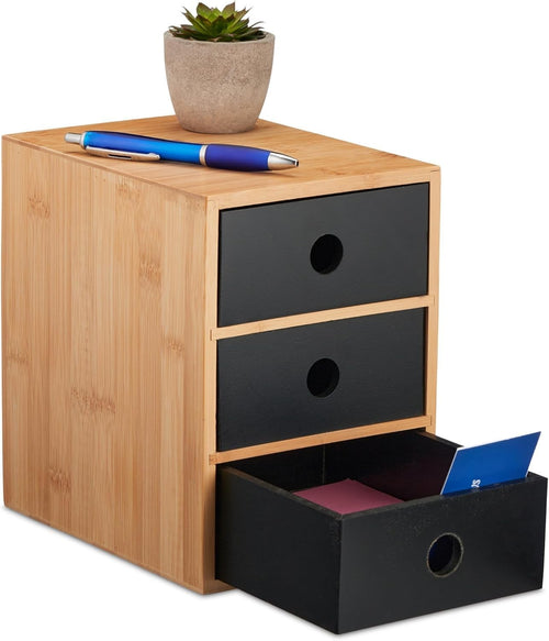 Desk Organiser 3 Drawers Bamboo Storage Box Stationery Holder